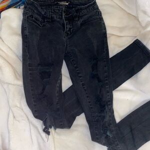 black, ripped skinny jeans, size 0/XS